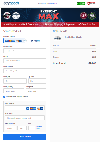 Eyesight Max Order Page